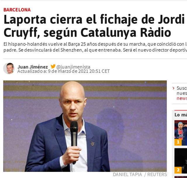 开云平台-定了？阿斯报：小克鲁伊夫即将任巴萨技术总监